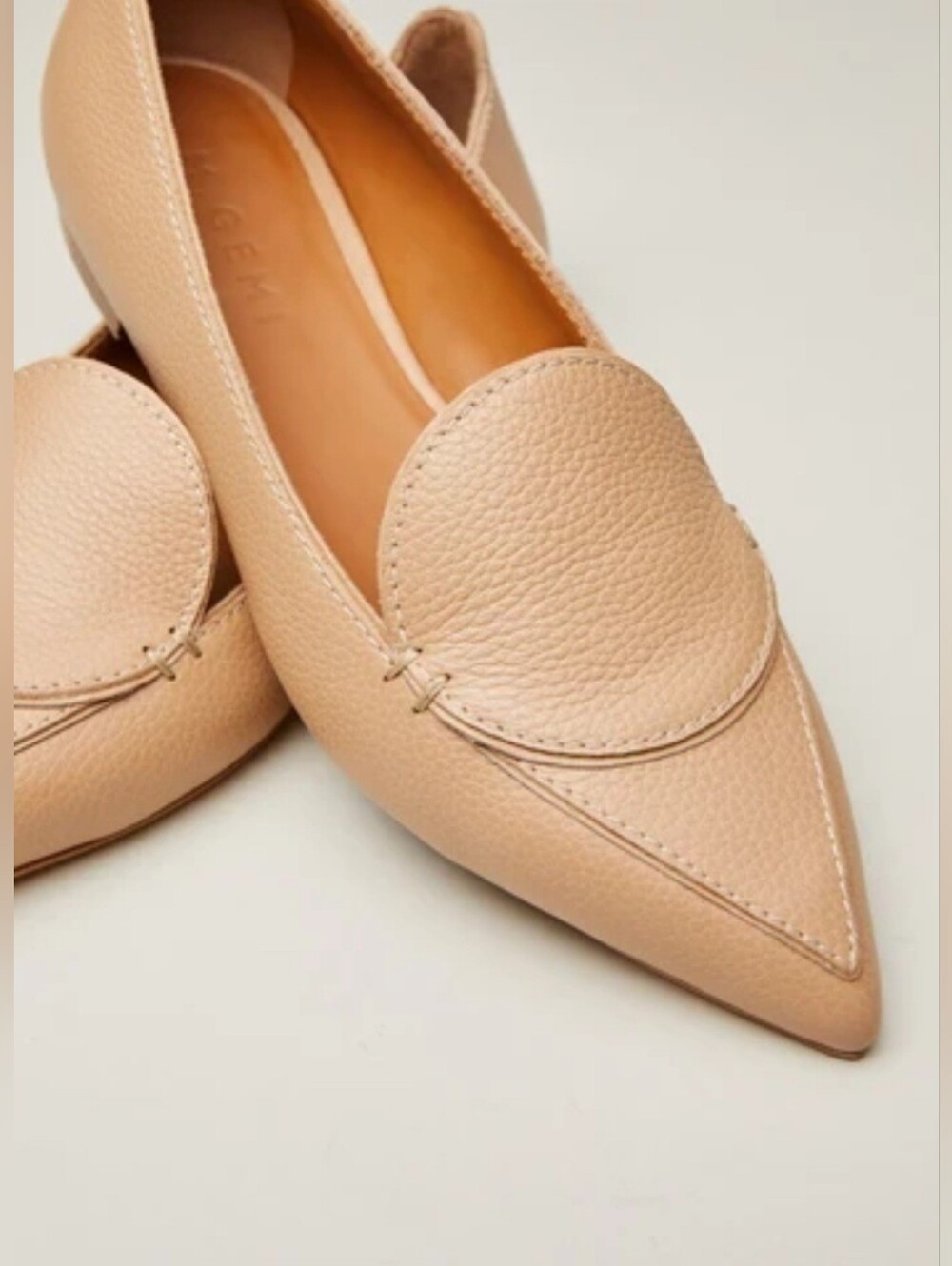 M. GEMI Women's Beige Leather Pointed Toe Loafer Flats Slip On Size 8.5